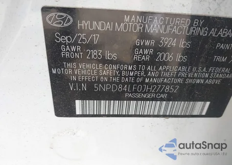 2018 Hyundai Elantra Value Edition z USA, uszkodzony, nr VIN 5NPD84LF0JH277852